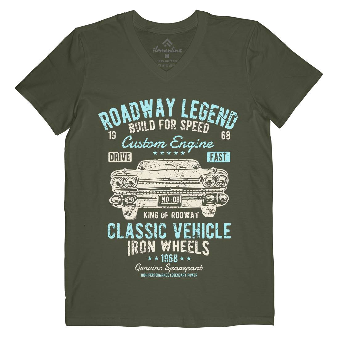 Roadway Legend Mens Organic V-Neck T-Shirt Cars A125