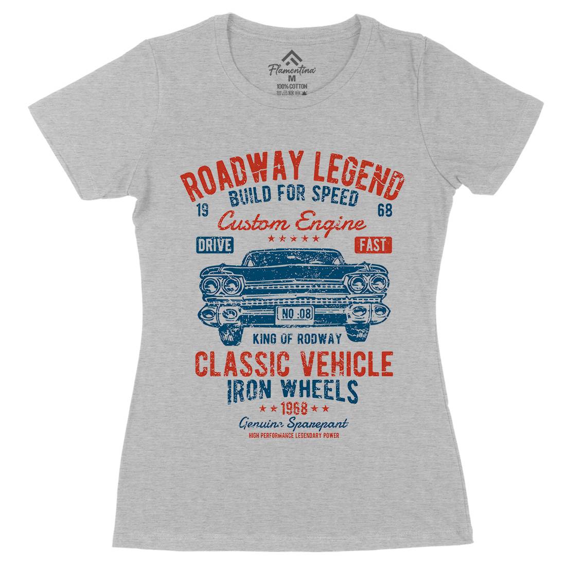 Roadway Legend Womens Organic Crew Neck T-Shirt Cars A125