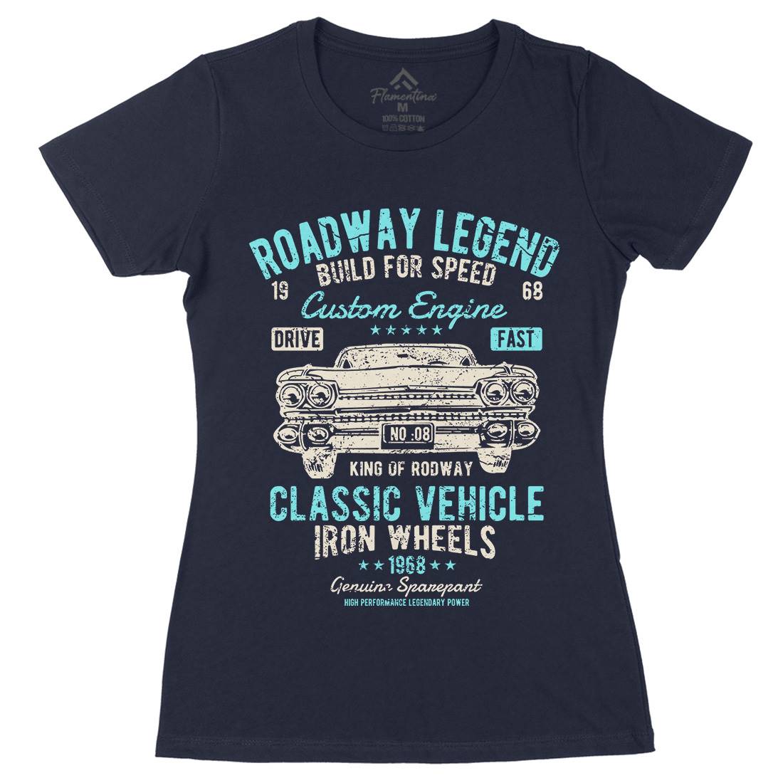 Roadway Legend Womens Organic Crew Neck T-Shirt Cars A125