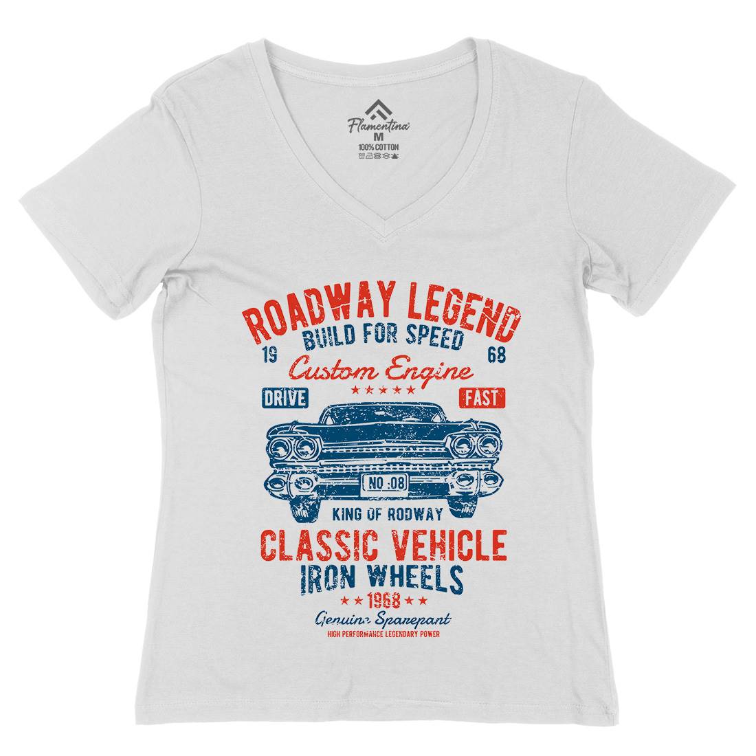 Roadway Legend Womens Organic V-Neck T-Shirt Cars A125