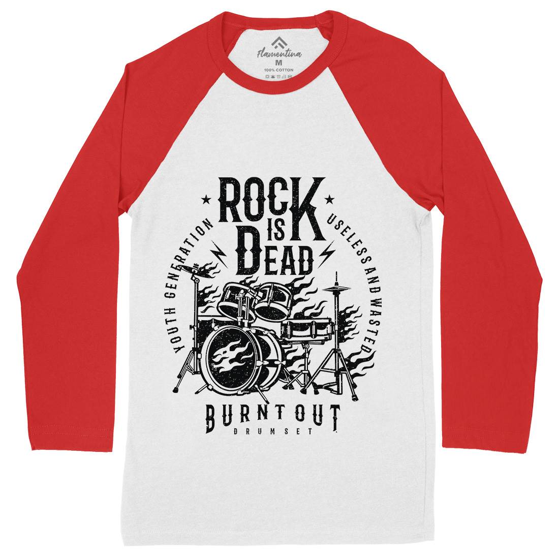 Rock Is Dead Mens Long Sleeve Baseball T-Shirt Music A127