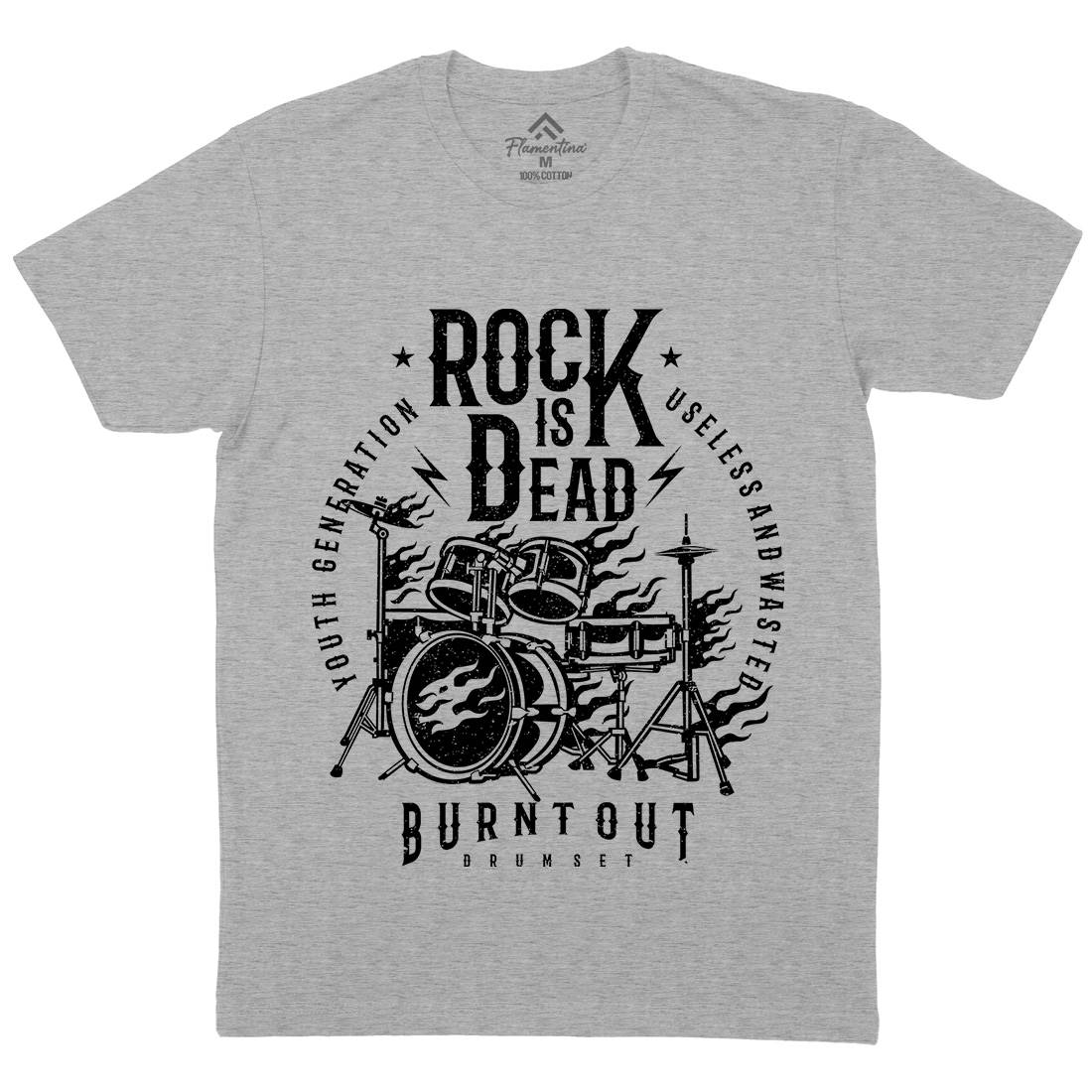 Rock Is Dead Mens Organic Crew Neck T-Shirt Music A127