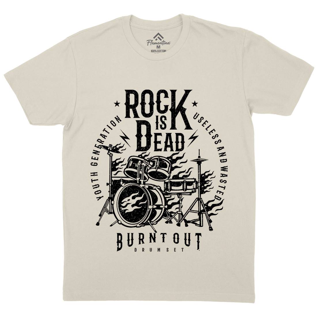 Rock Is Dead Mens Organic Crew Neck T-Shirt Music A127