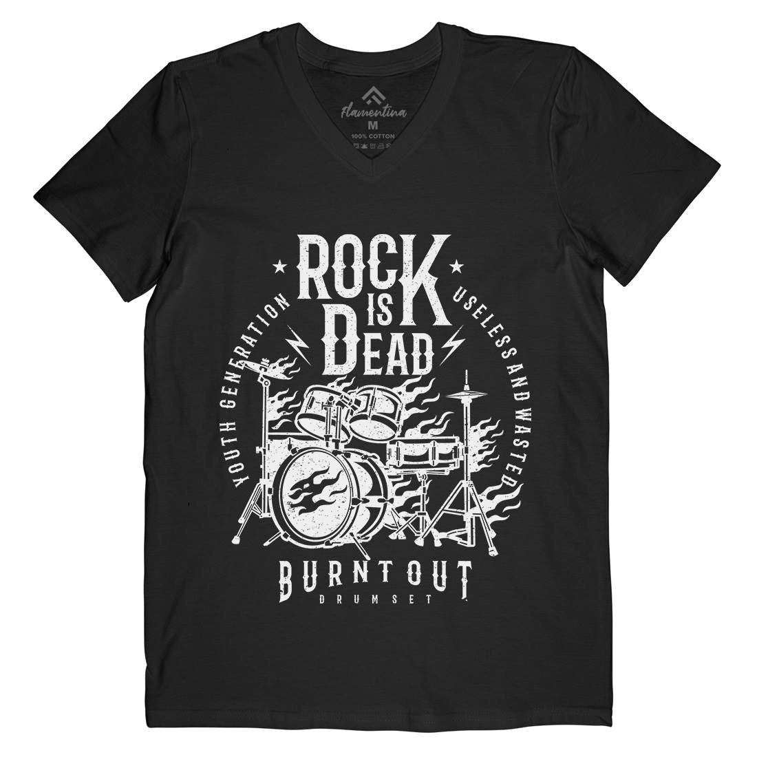 Rock Is Dead Mens V-Neck T-Shirt Music A127