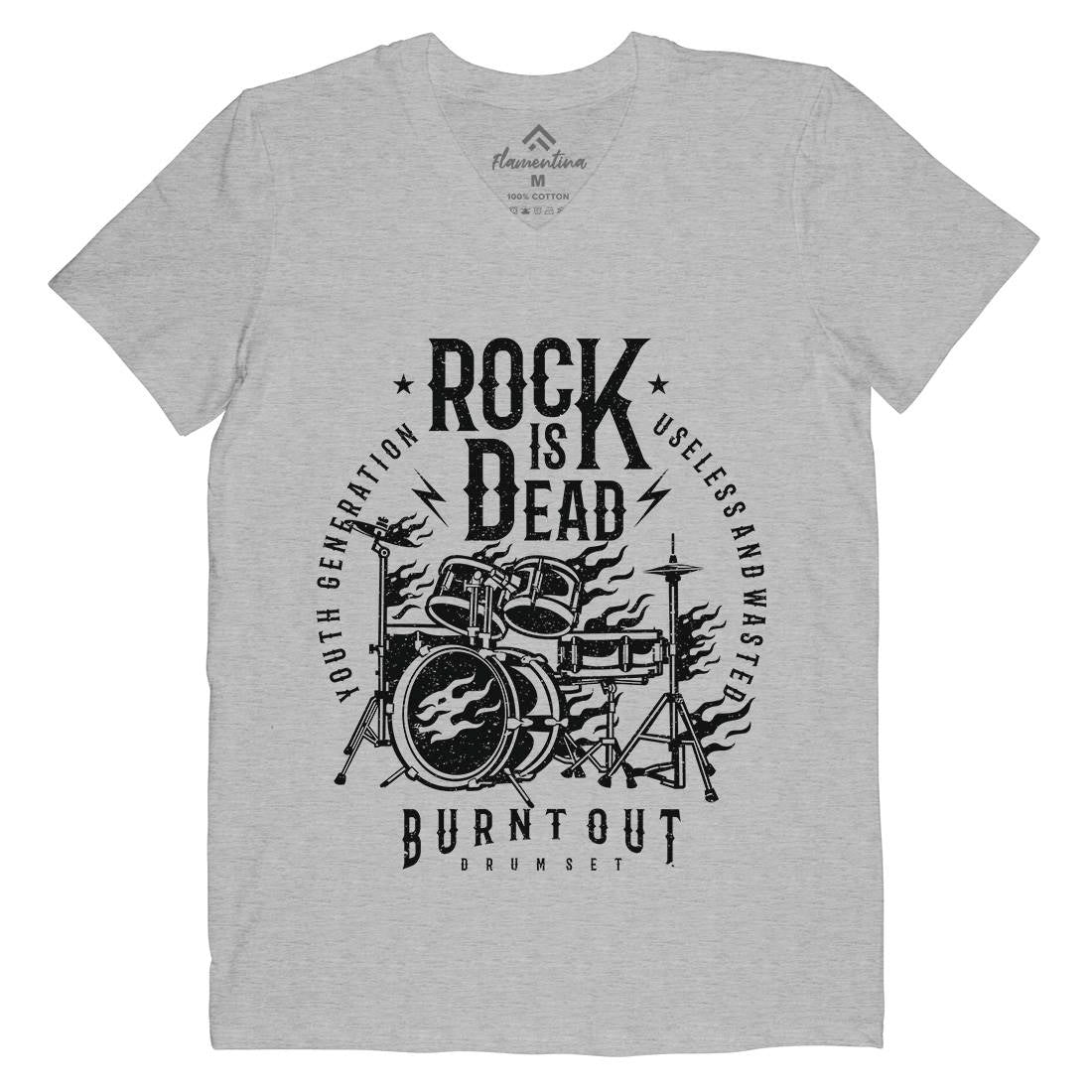 Rock Is Dead Mens V-Neck T-Shirt Music A127