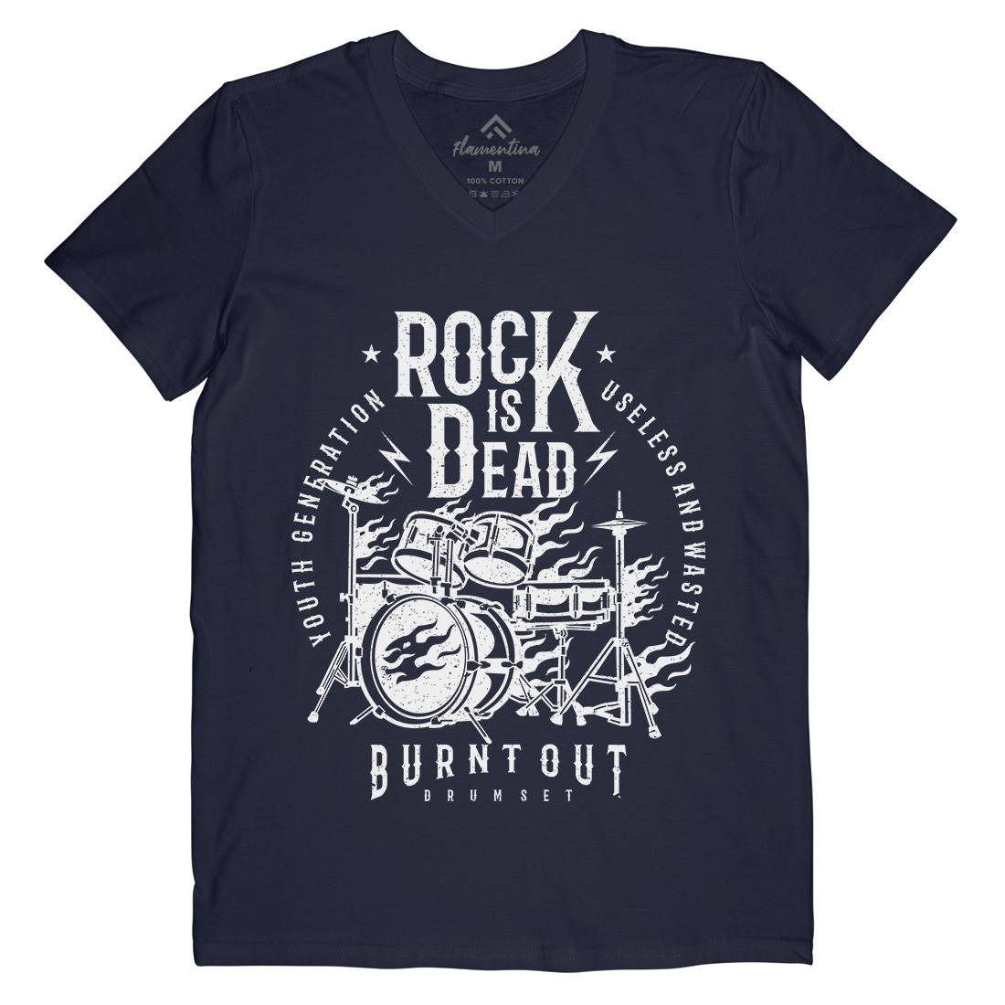 Rock Is Dead Mens Organic V-Neck T-Shirt Music A127