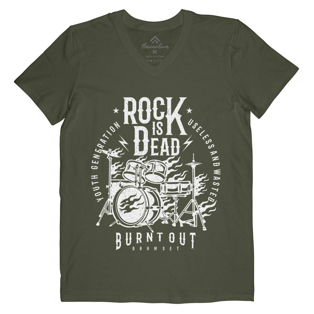 Rock Is Dead Mens Organic V-Neck T-Shirt Music A127
