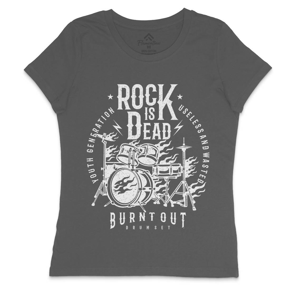 Rock Is Dead Womens Crew Neck T-Shirt Music A127