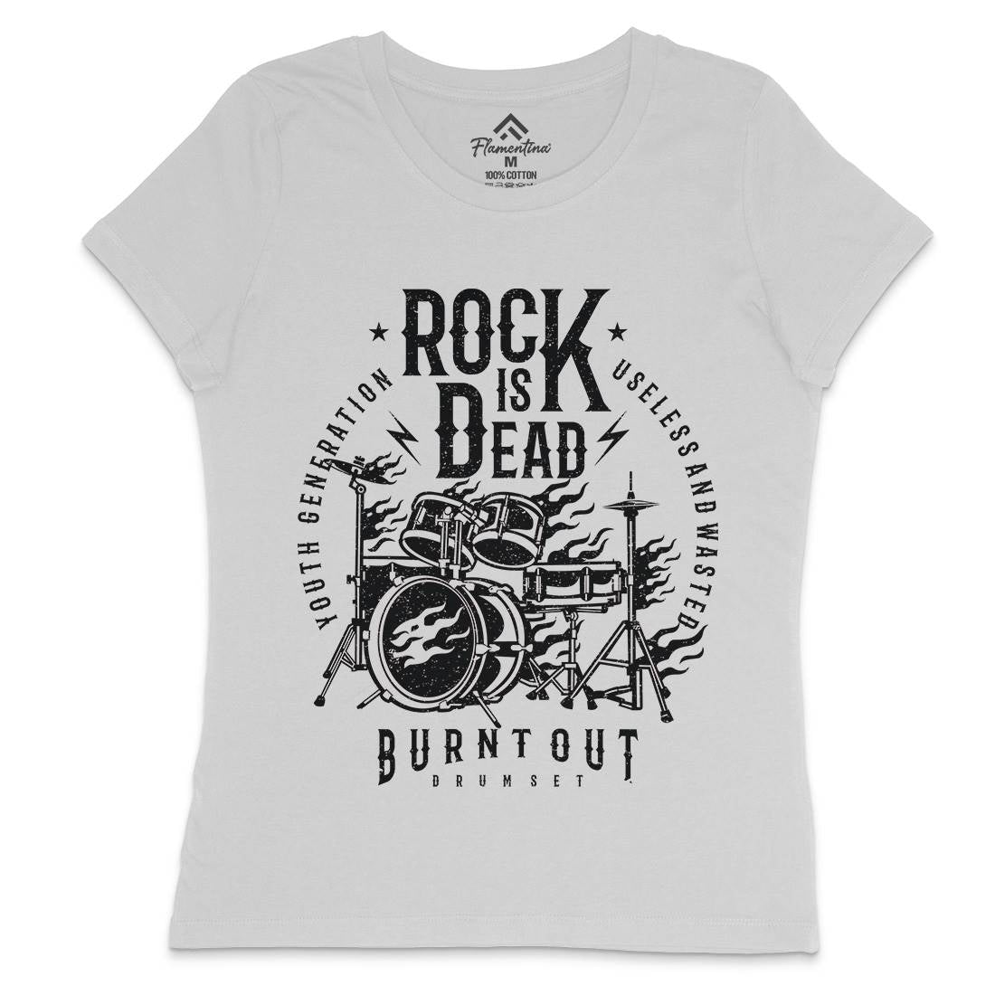 Rock Is Dead Womens Crew Neck T-Shirt Music A127