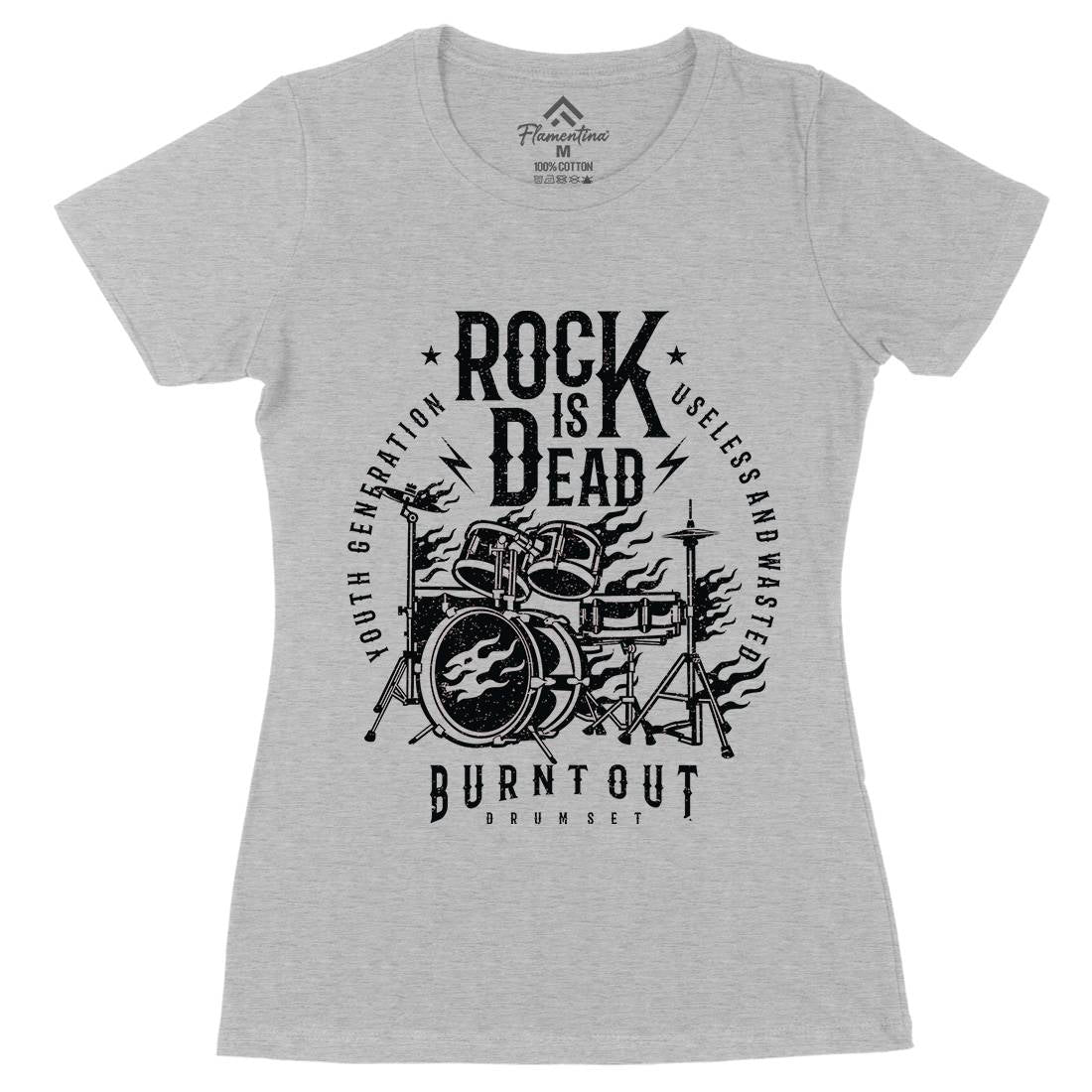 Rock Is Dead Womens Organic Crew Neck T-Shirt Music A127