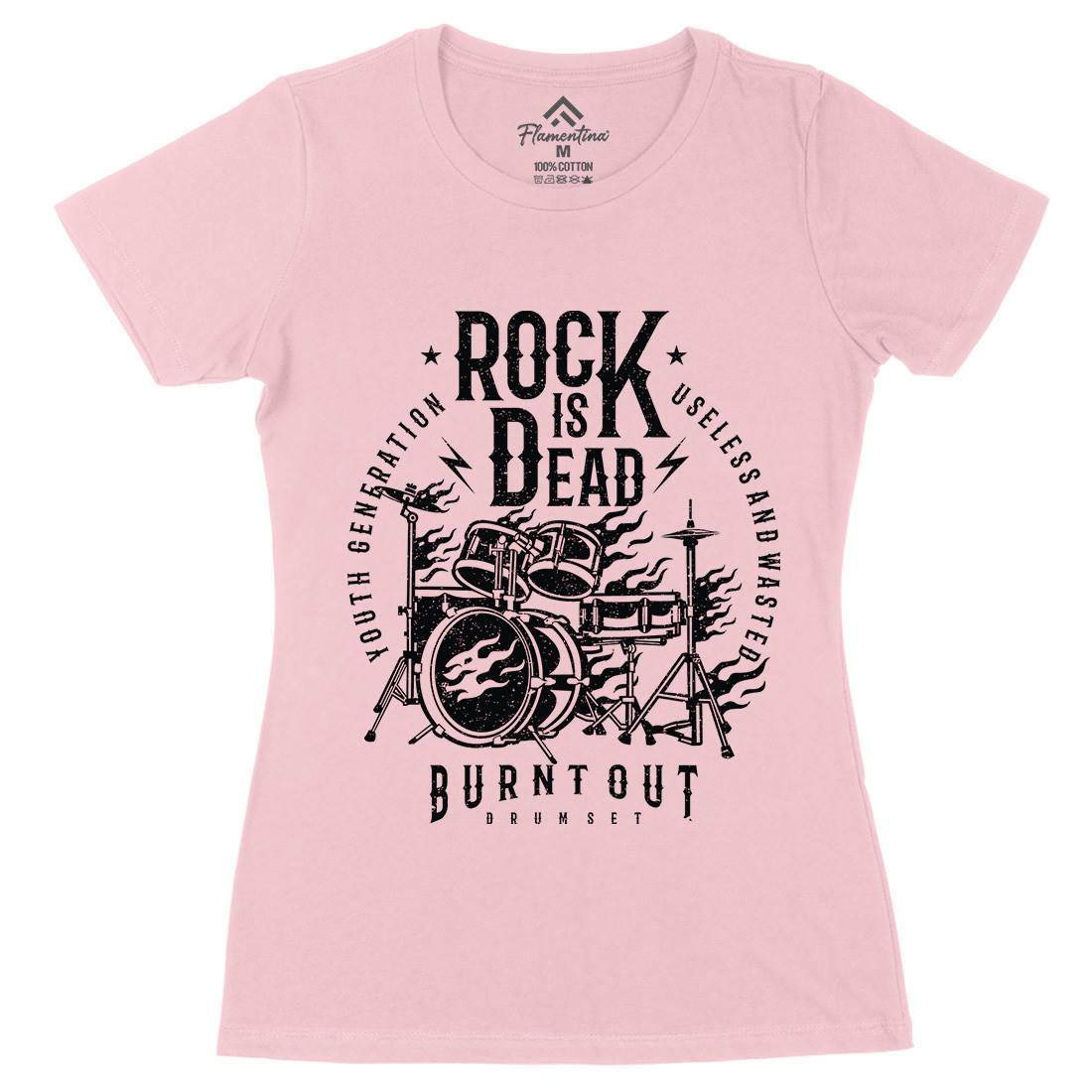Rock Is Dead Womens Organic Crew Neck T-Shirt Music A127