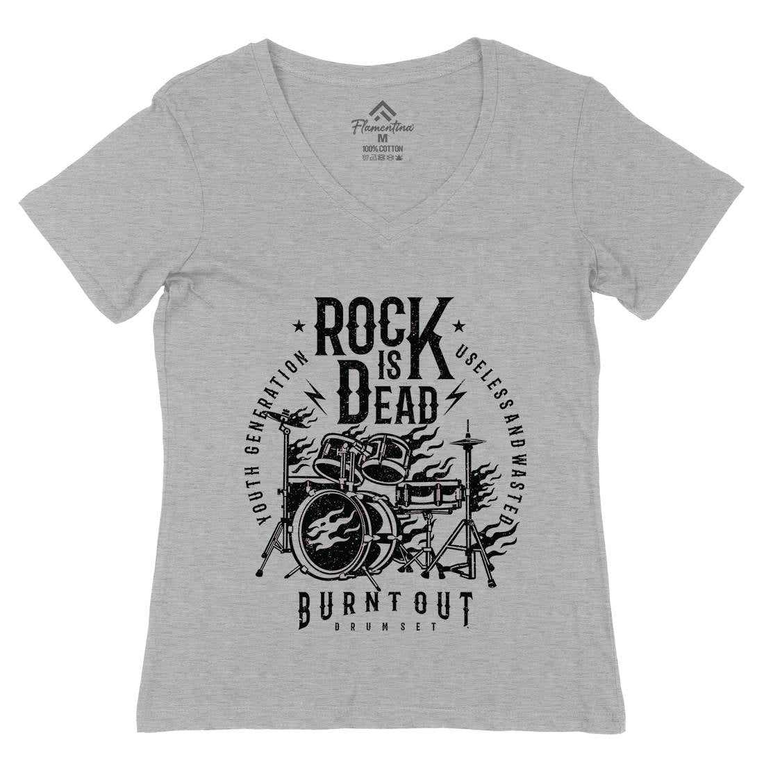 Rock Is Dead Womens Organic V-Neck T-Shirt Music A127
