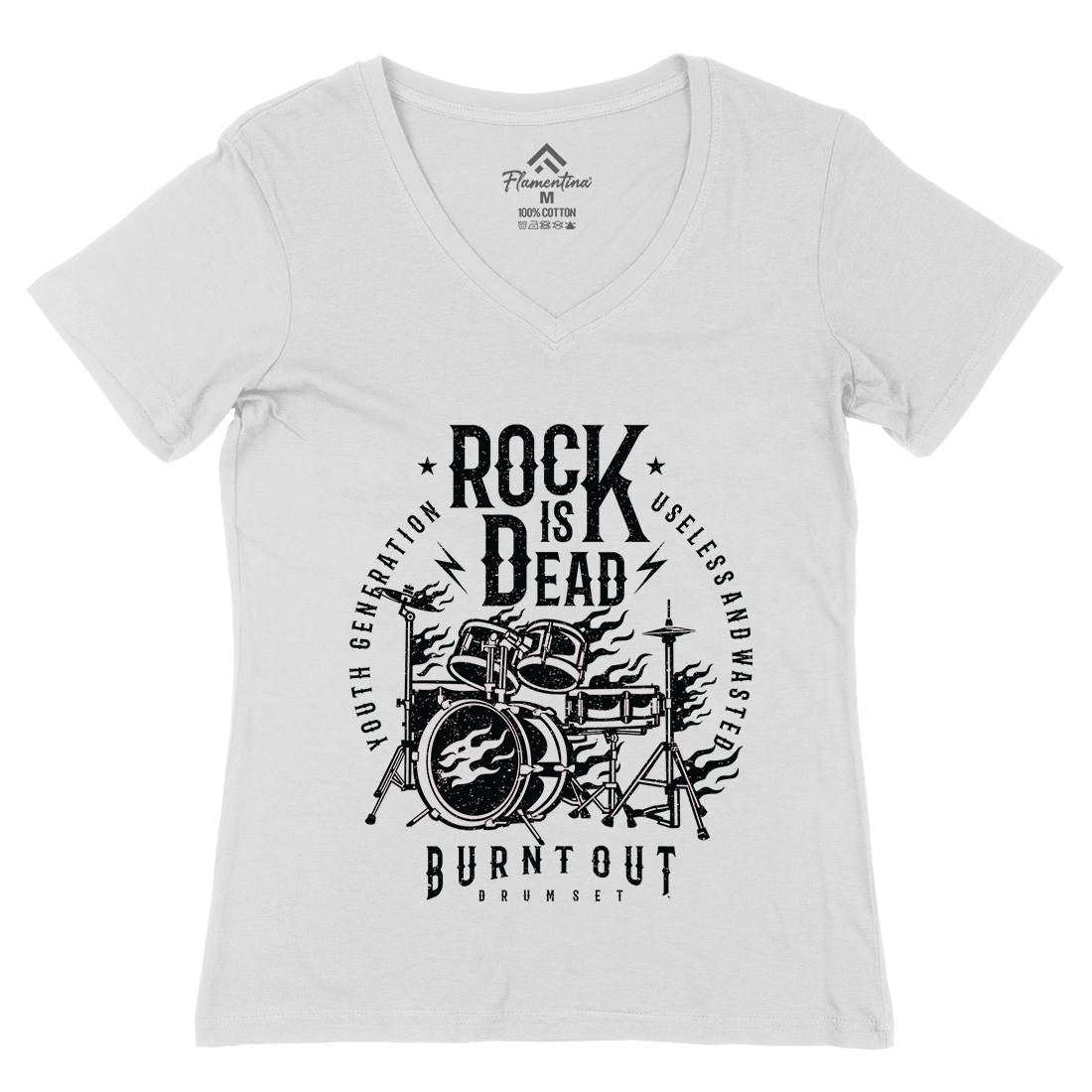 Rock Is Dead Womens Organic V-Neck T-Shirt Music A127