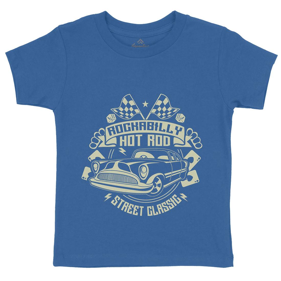 Rockabilly Hotrod Kids Organic Crew Neck T-Shirt Cars A128