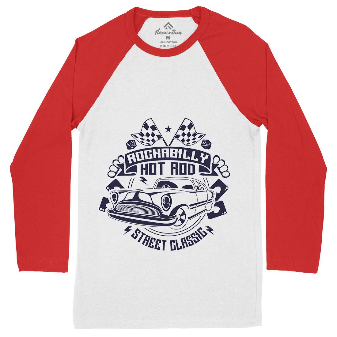 Rockabilly Hotrod Mens Long Sleeve Baseball T-Shirt Cars A128