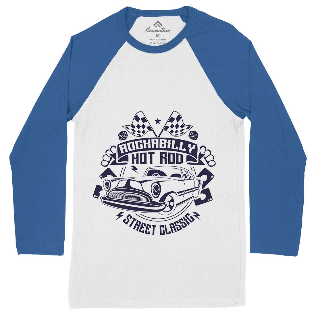 Rockabilly Hotrod Mens Long Sleeve Baseball T-Shirt Cars A128