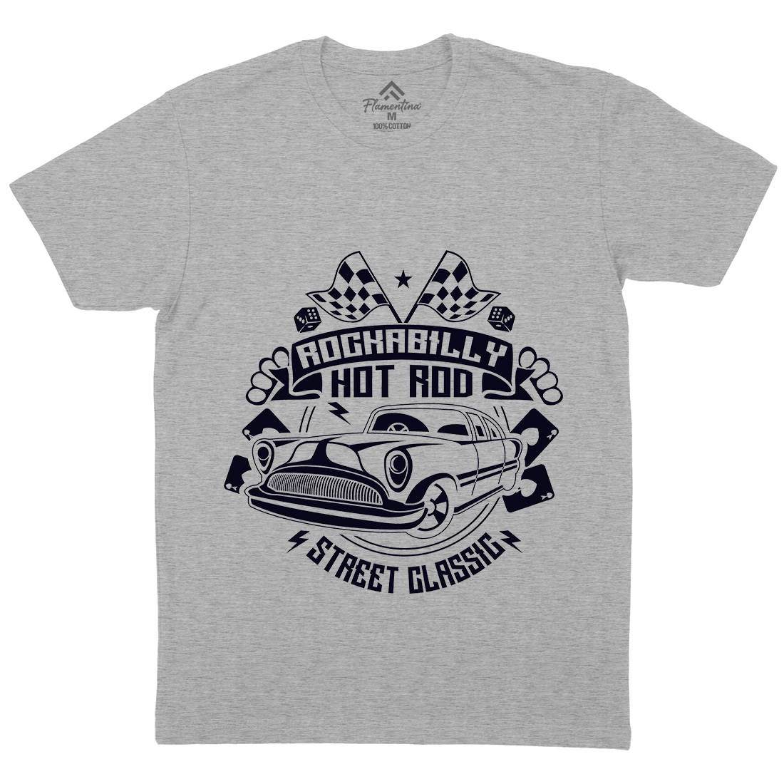 Rockabilly Hotrod Mens Organic Crew Neck T-Shirt Cars A128
