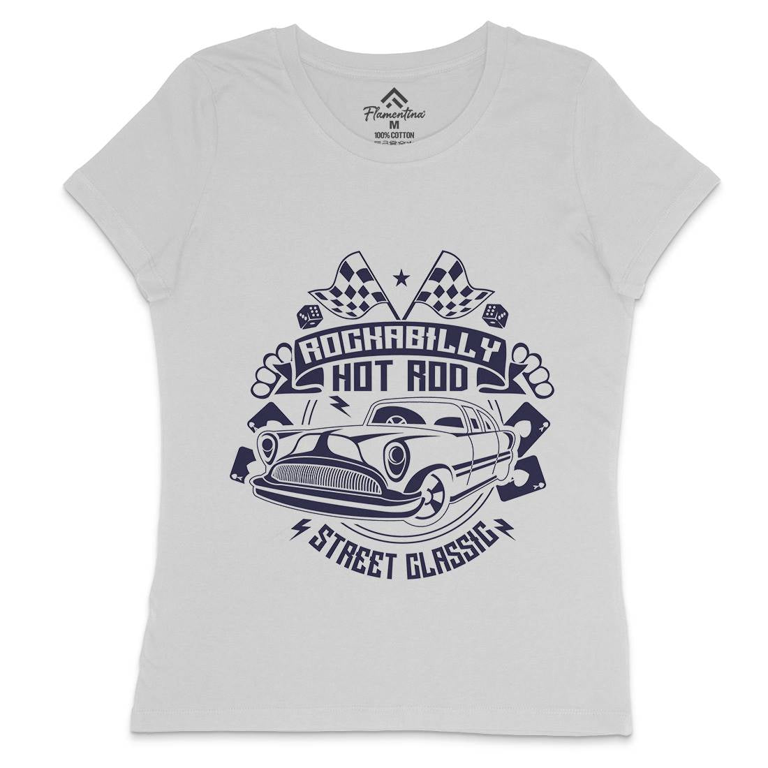 Rockabilly Hotrod Womens Crew Neck T-Shirt Cars A128