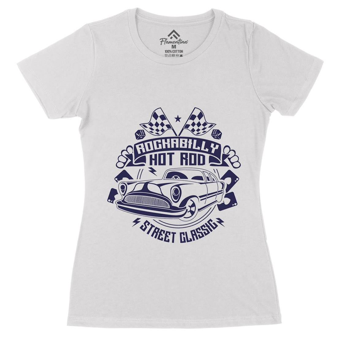 Rockabilly Hotrod Womens Organic Crew Neck T-Shirt Cars A128