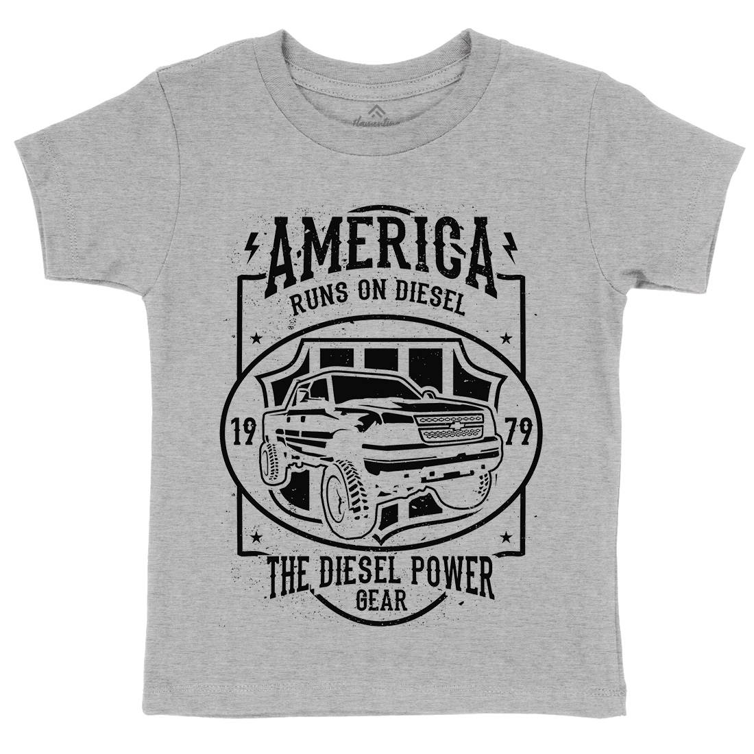 Runs On Diesel Kids Organic Crew Neck T-Shirt Cars A131