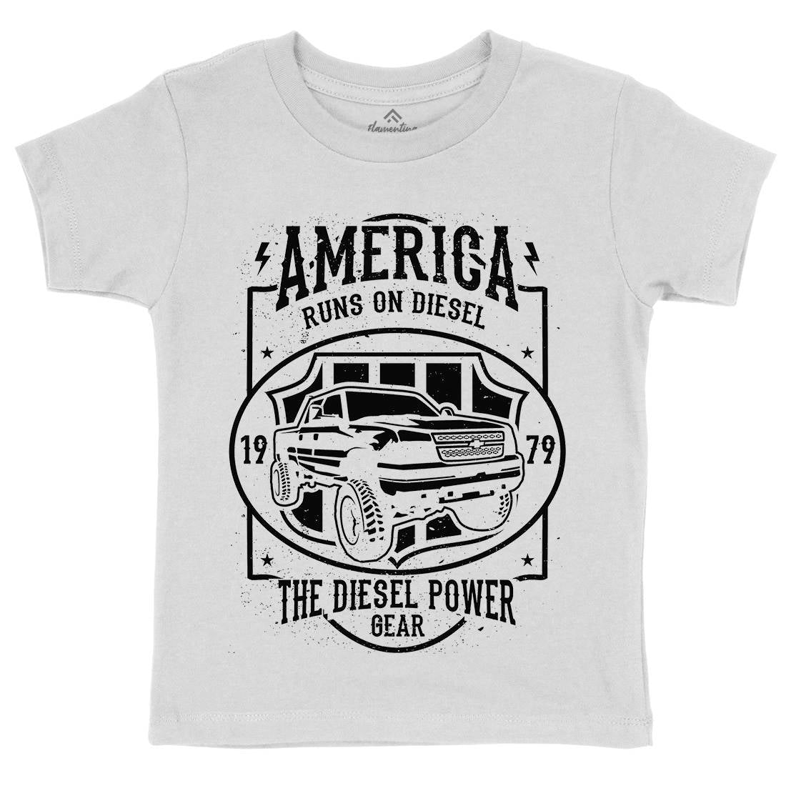 Runs On Diesel Kids Organic Crew Neck T-Shirt Cars A131