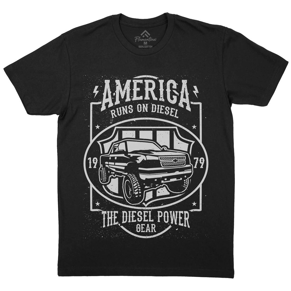 Runs On Diesel Mens Organic Crew Neck T-Shirt Cars A131