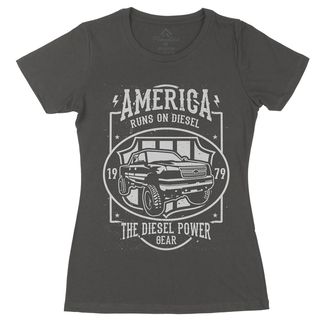 Runs On Diesel Womens Organic Crew Neck T-Shirt Cars A131