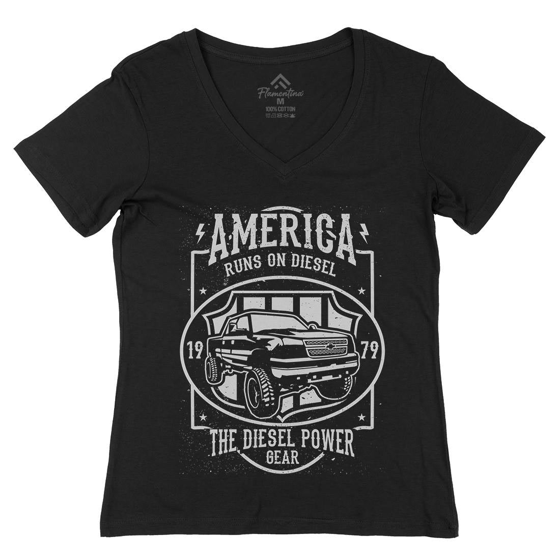 Runs On Diesel Womens Organic V-Neck T-Shirt Cars A131