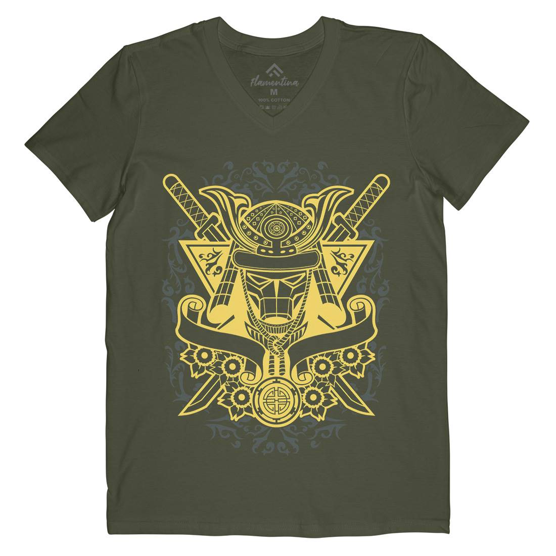 Samurai Mens Organic V-Neck T-Shirt Warriors A133