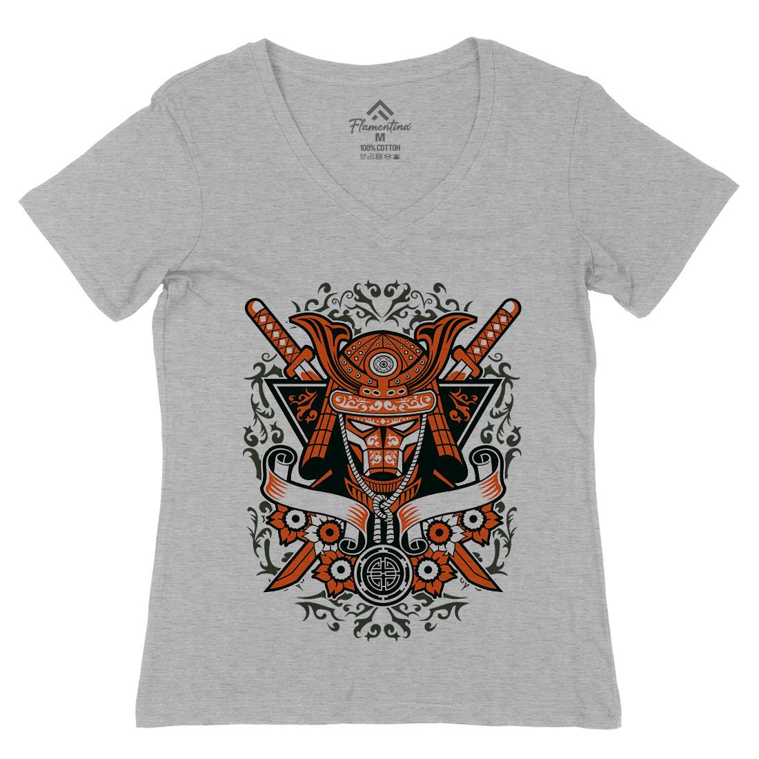 Samurai Womens Organic V-Neck T-Shirt Warriors A133