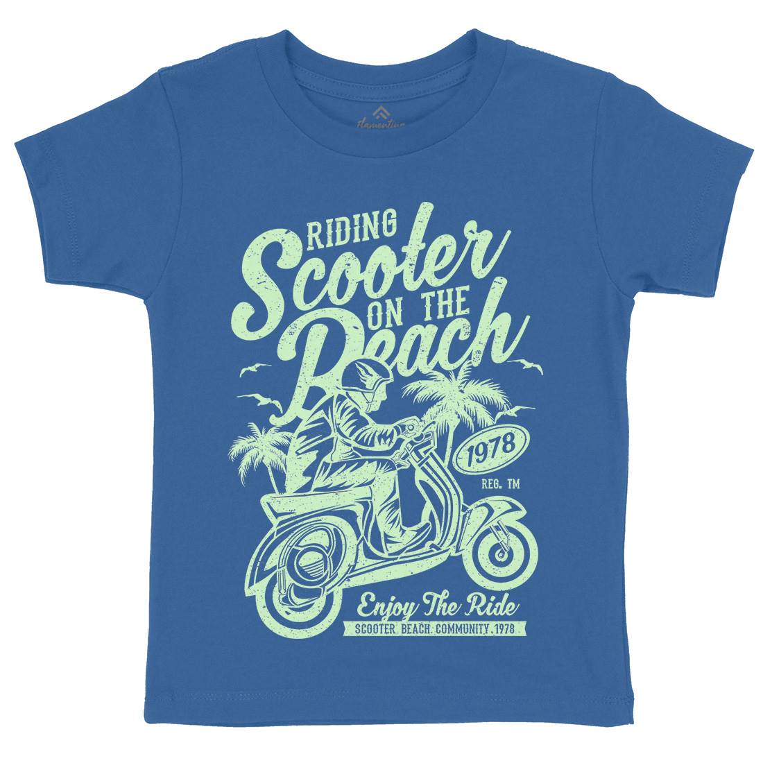 Scooter Beach Kids Crew Neck T-Shirt Motorcycles A134