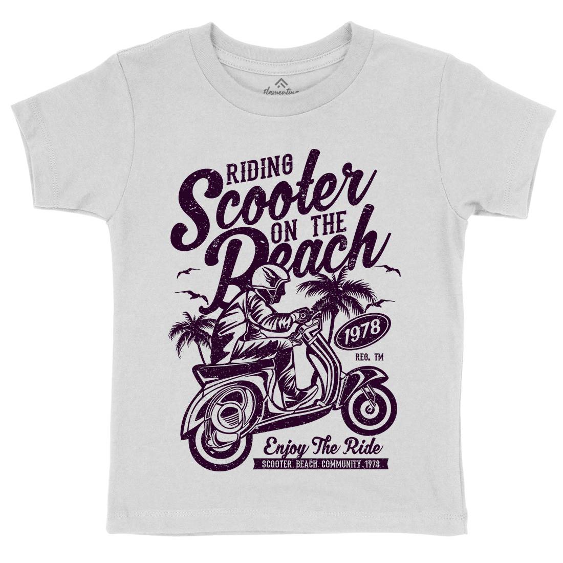 Scooter Beach Kids Organic Crew Neck T-Shirt Motorcycles A134