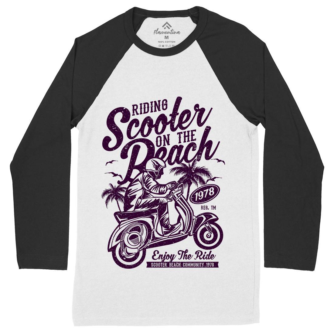 Scooter Beach Mens Long Sleeve Baseball T-Shirt Motorcycles A134