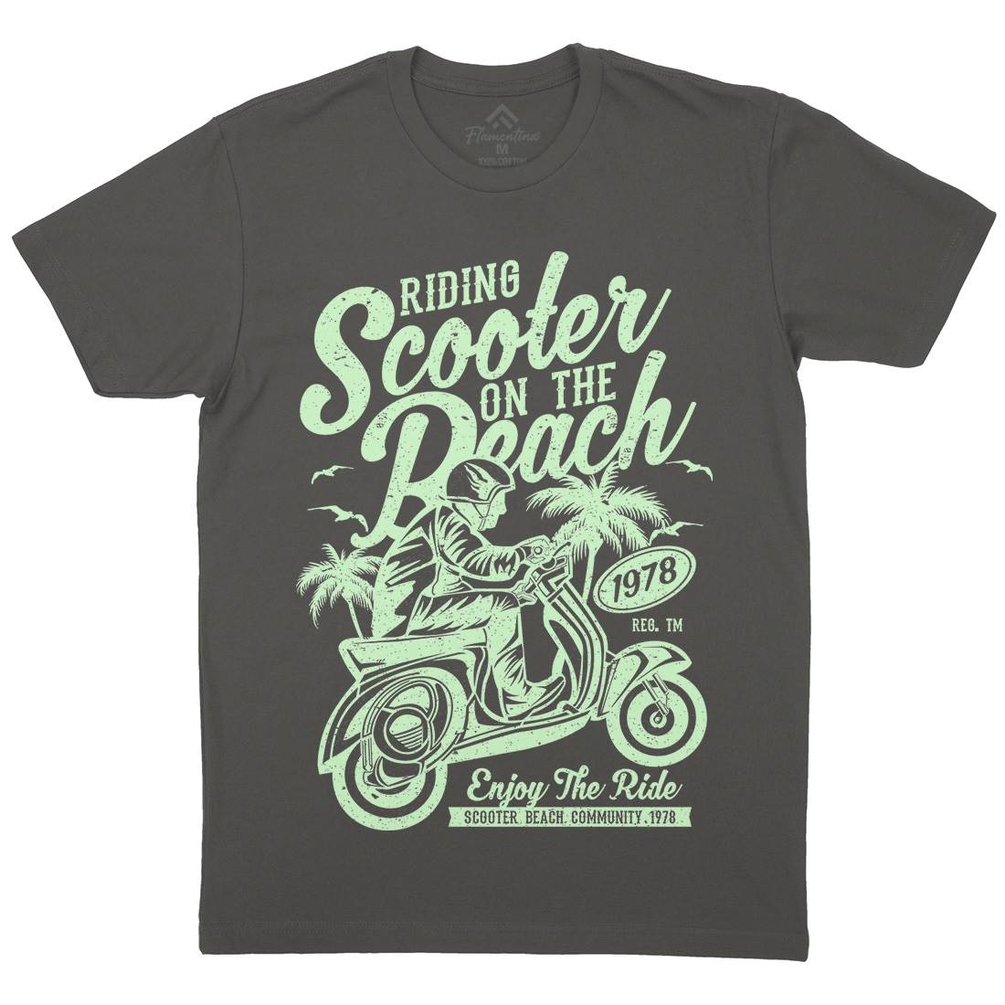 Scooter Beach Mens Organic Crew Neck T-Shirt Motorcycles A134