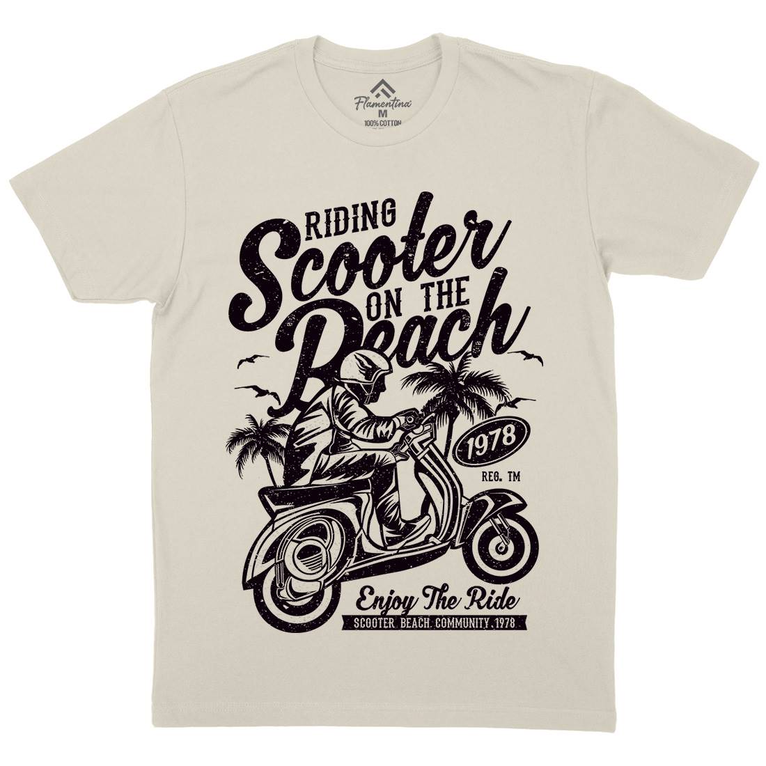 Scooter Beach Mens Organic Crew Neck T-Shirt Motorcycles A134