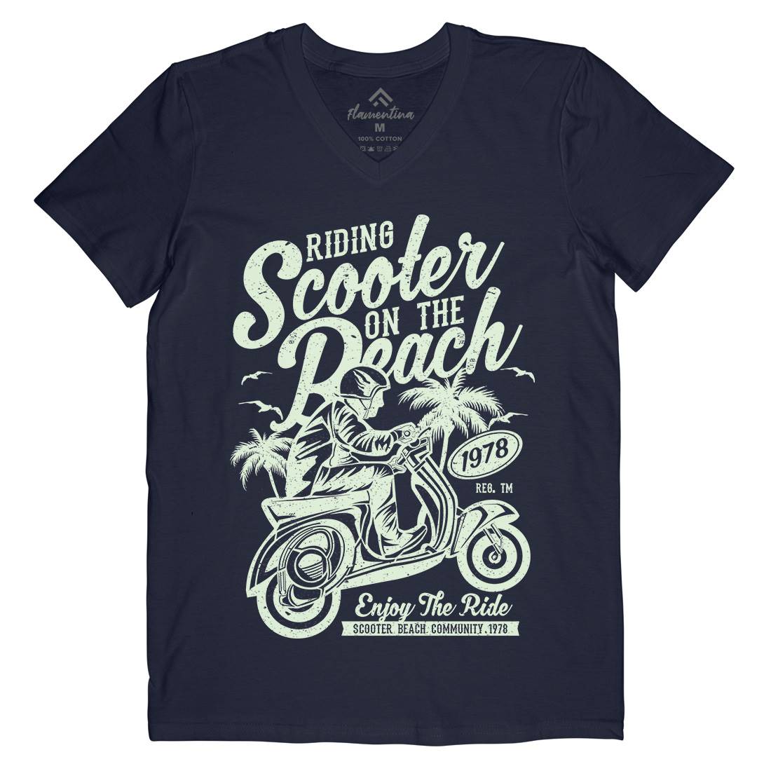 Scooter Beach Mens Organic V-Neck T-Shirt Motorcycles A134