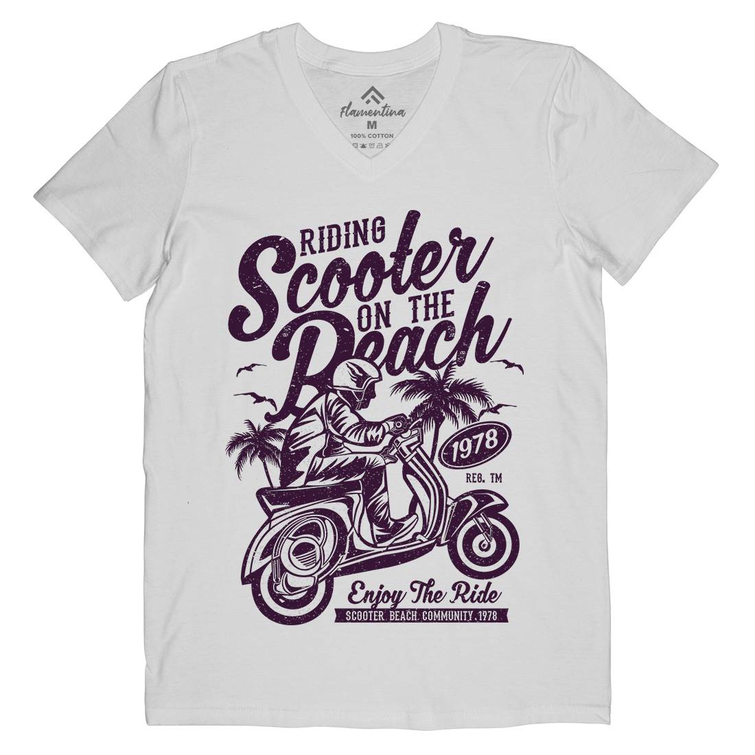 Scooter Beach Mens Organic V-Neck T-Shirt Motorcycles A134