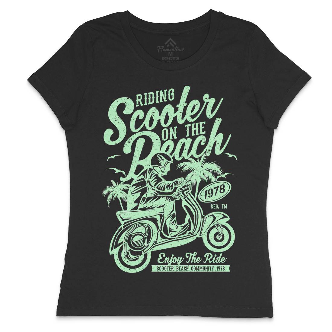 Scooter Beach Womens Crew Neck T-Shirt Motorcycles A134