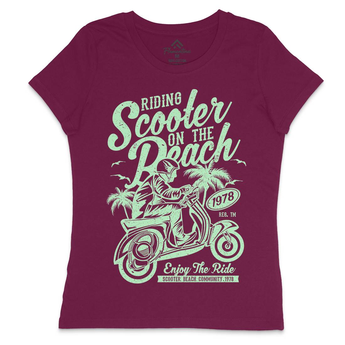 Scooter Beach Womens Crew Neck T-Shirt Motorcycles A134