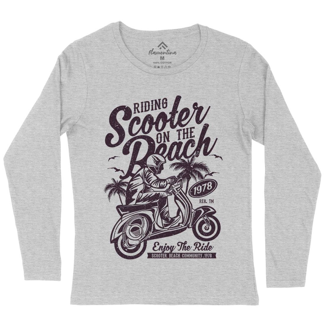 Scooter Beach Womens Long Sleeve T-Shirt Motorcycles A134