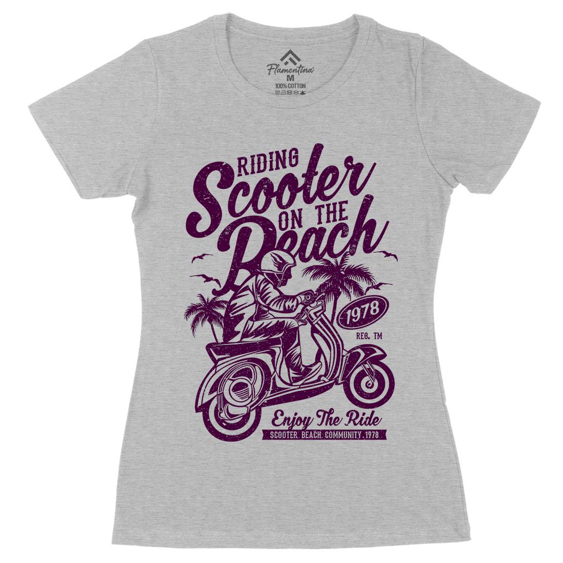 Scooter Beach Womens Organic Crew Neck T-Shirt Motorcycles A134