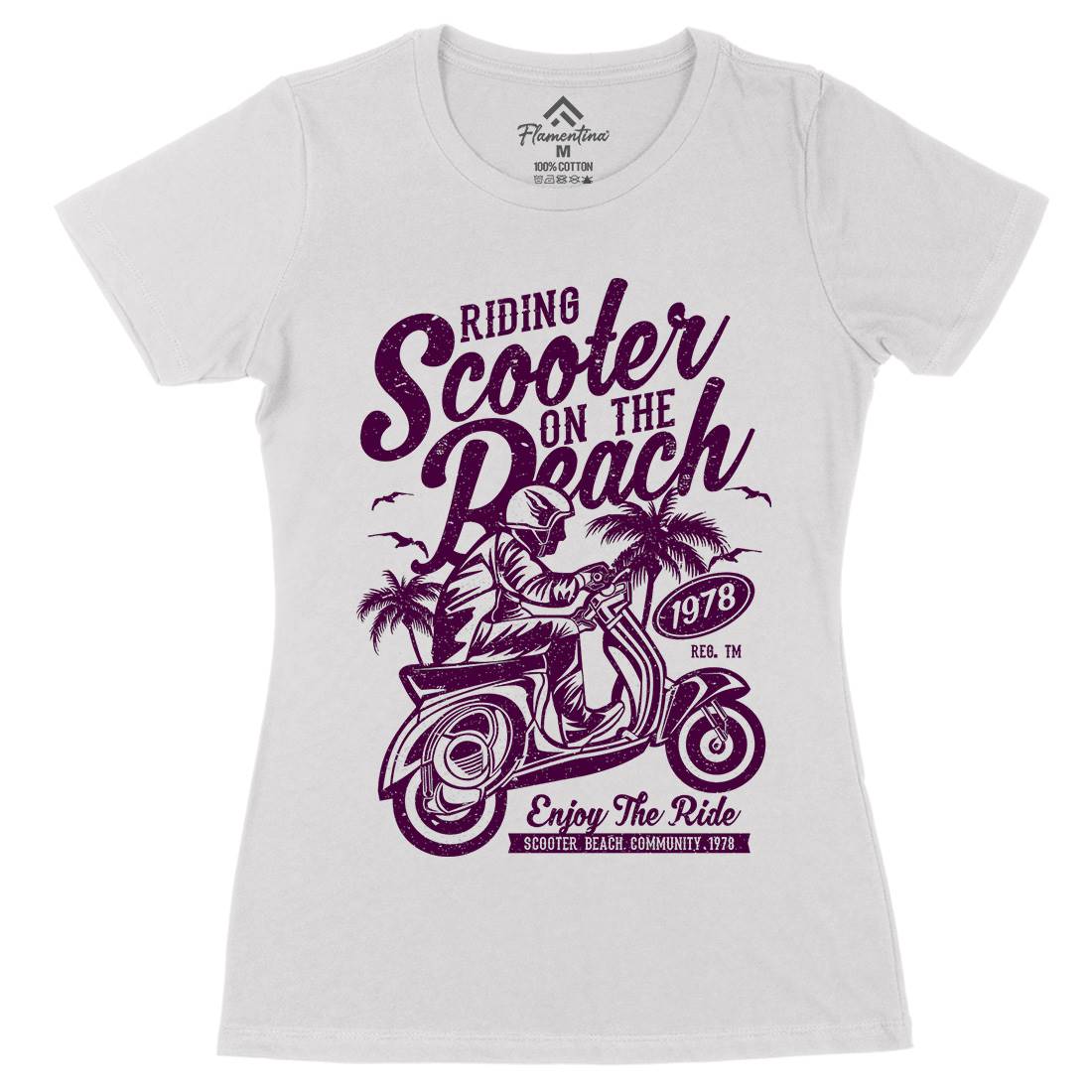 Scooter Beach Womens Organic Crew Neck T-Shirt Motorcycles A134