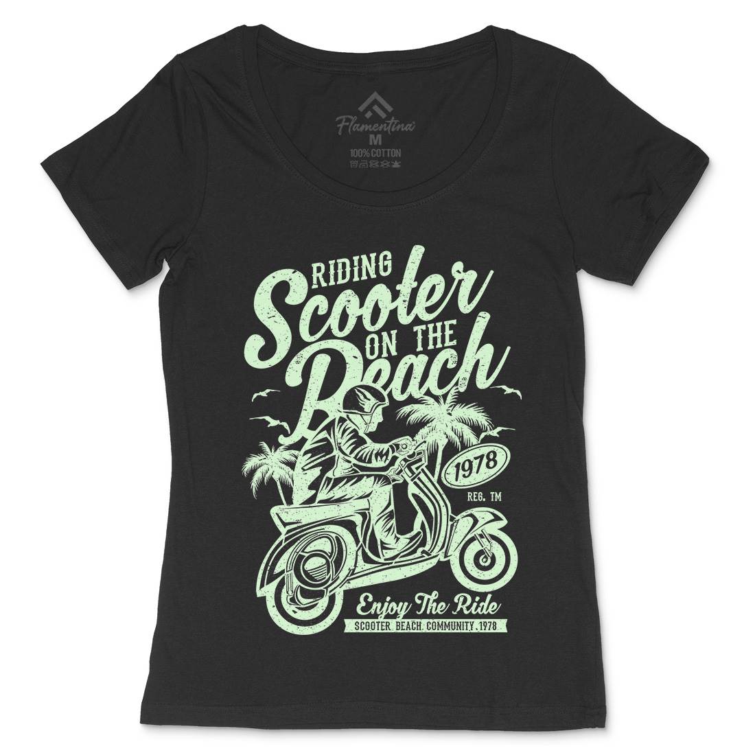 Scooter Beach Womens Scoop Neck T-Shirt Motorcycles A134
