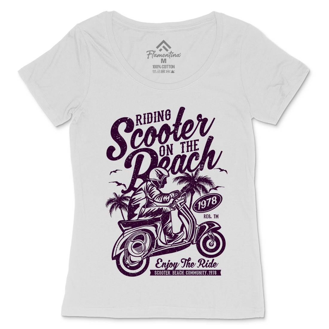 Scooter Beach Womens Scoop Neck T-Shirt Motorcycles A134