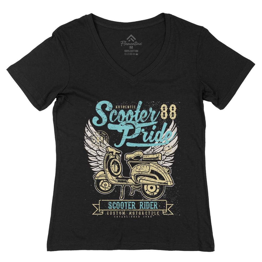 Scooter Pride Womens Organic V-Neck T-Shirt Motorcycles A135