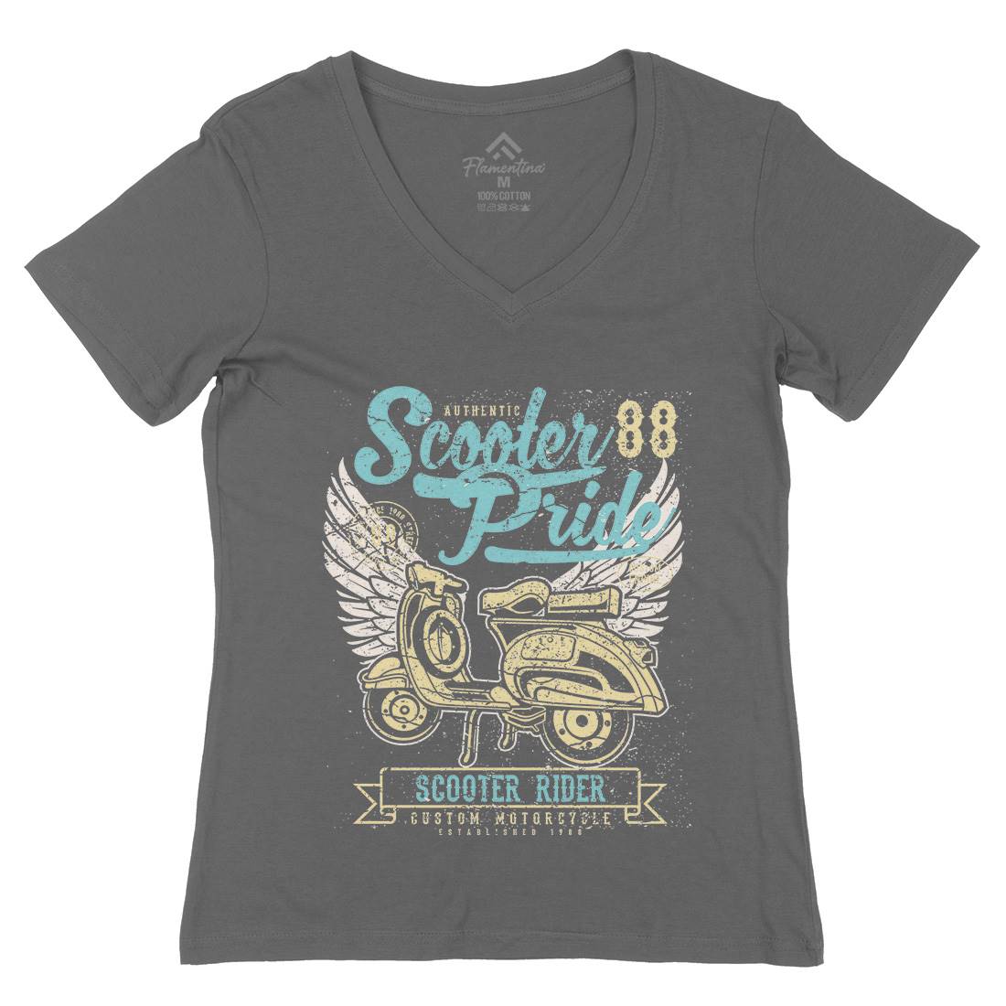 Scooter Pride Womens Organic V-Neck T-Shirt Motorcycles A135