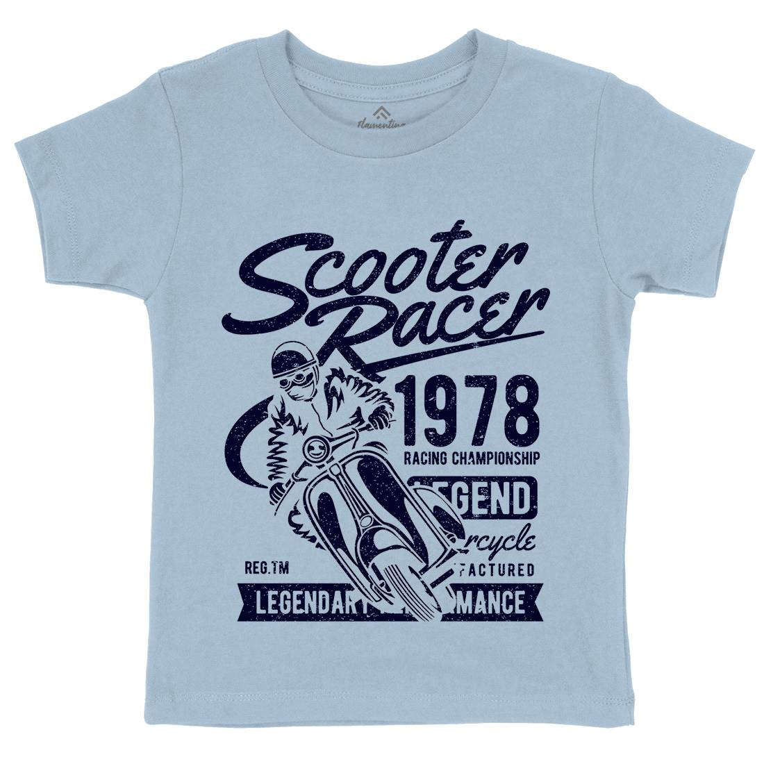 Scooter Racer Kids Organic Crew Neck T-Shirt Motorcycles A136