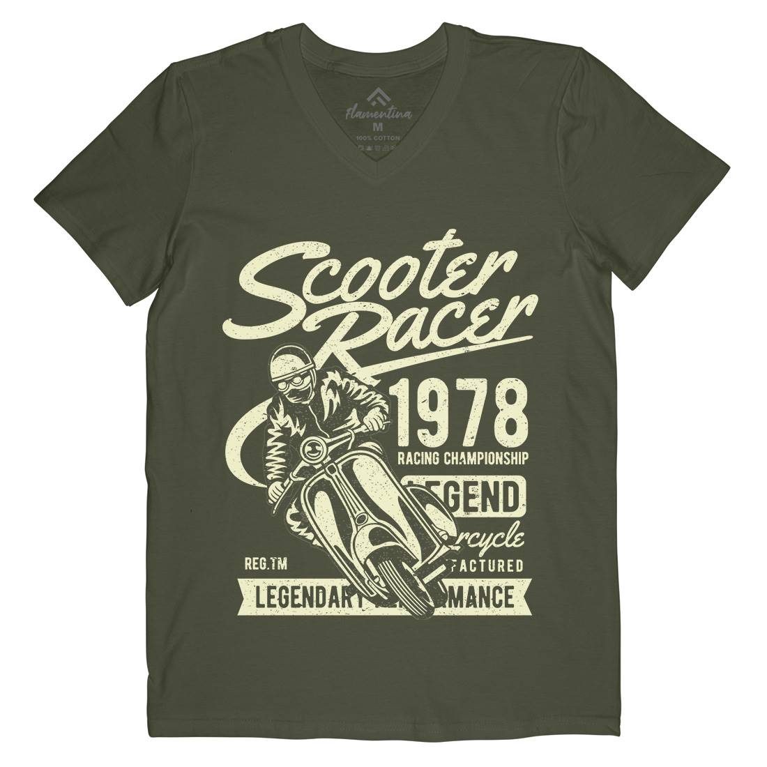 Scooter Racer Mens Organic V-Neck T-Shirt Motorcycles A136