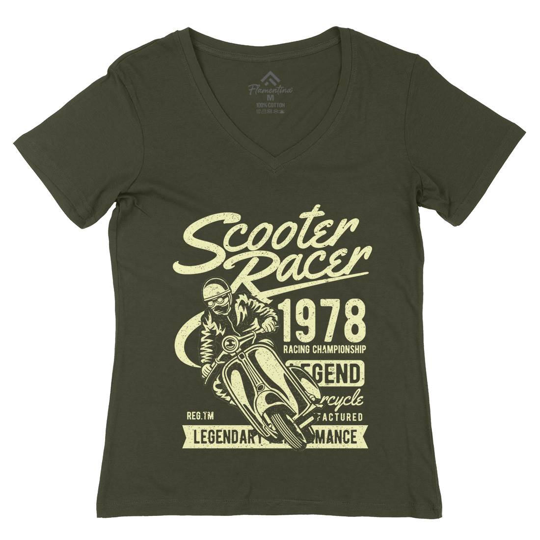 Scooter Racer Womens Organic V-Neck T-Shirt Motorcycles A136