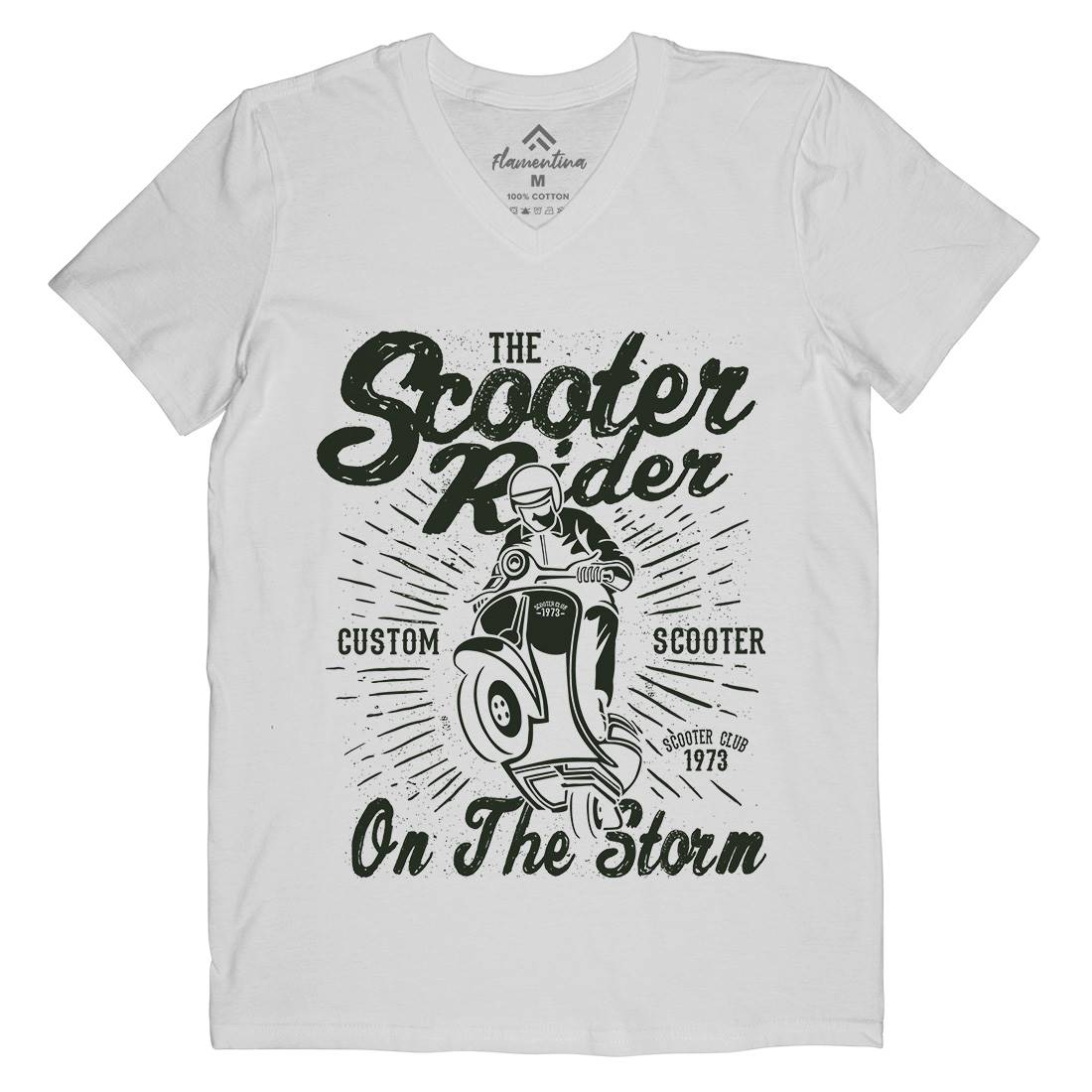 Scooter Rider Mens Organic V-Neck T-Shirt Motorcycles A137